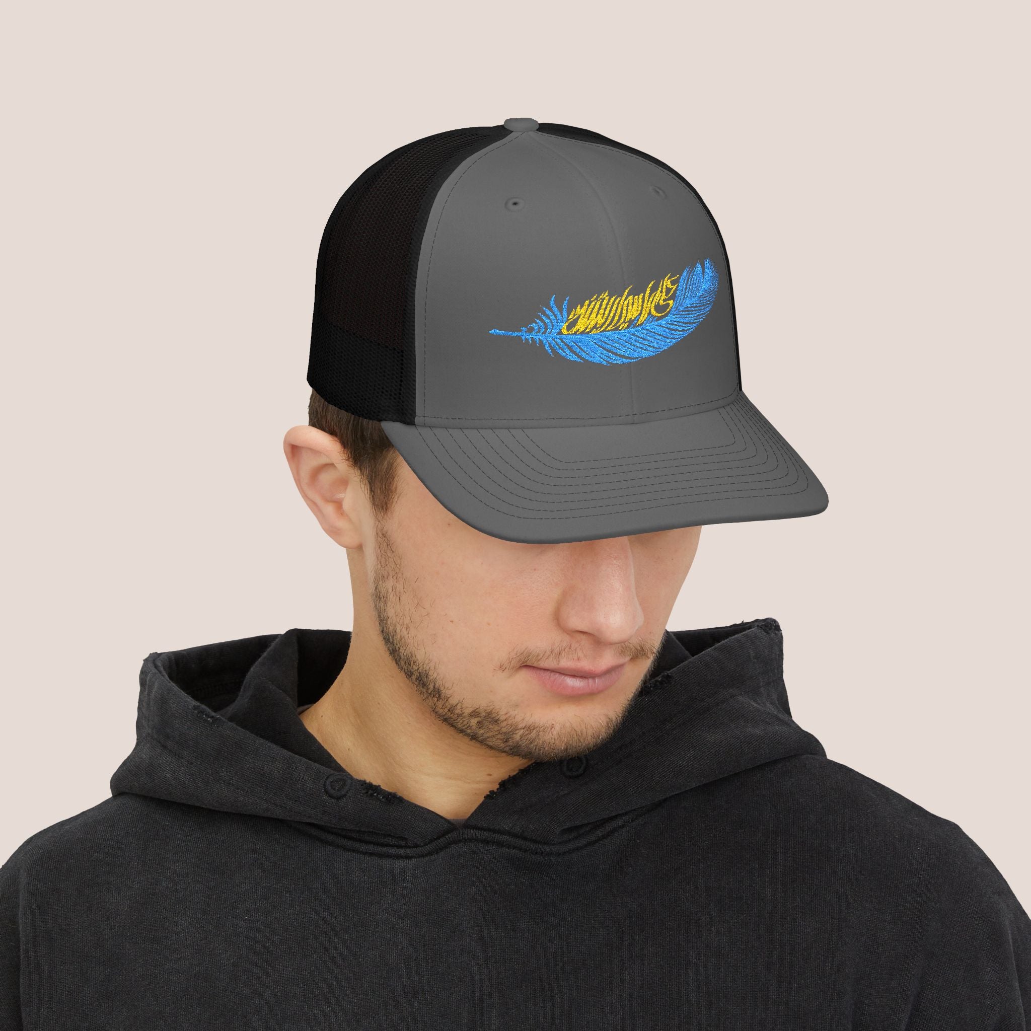Yellow Blue Feather On My Head SnapBack Trucker Cap